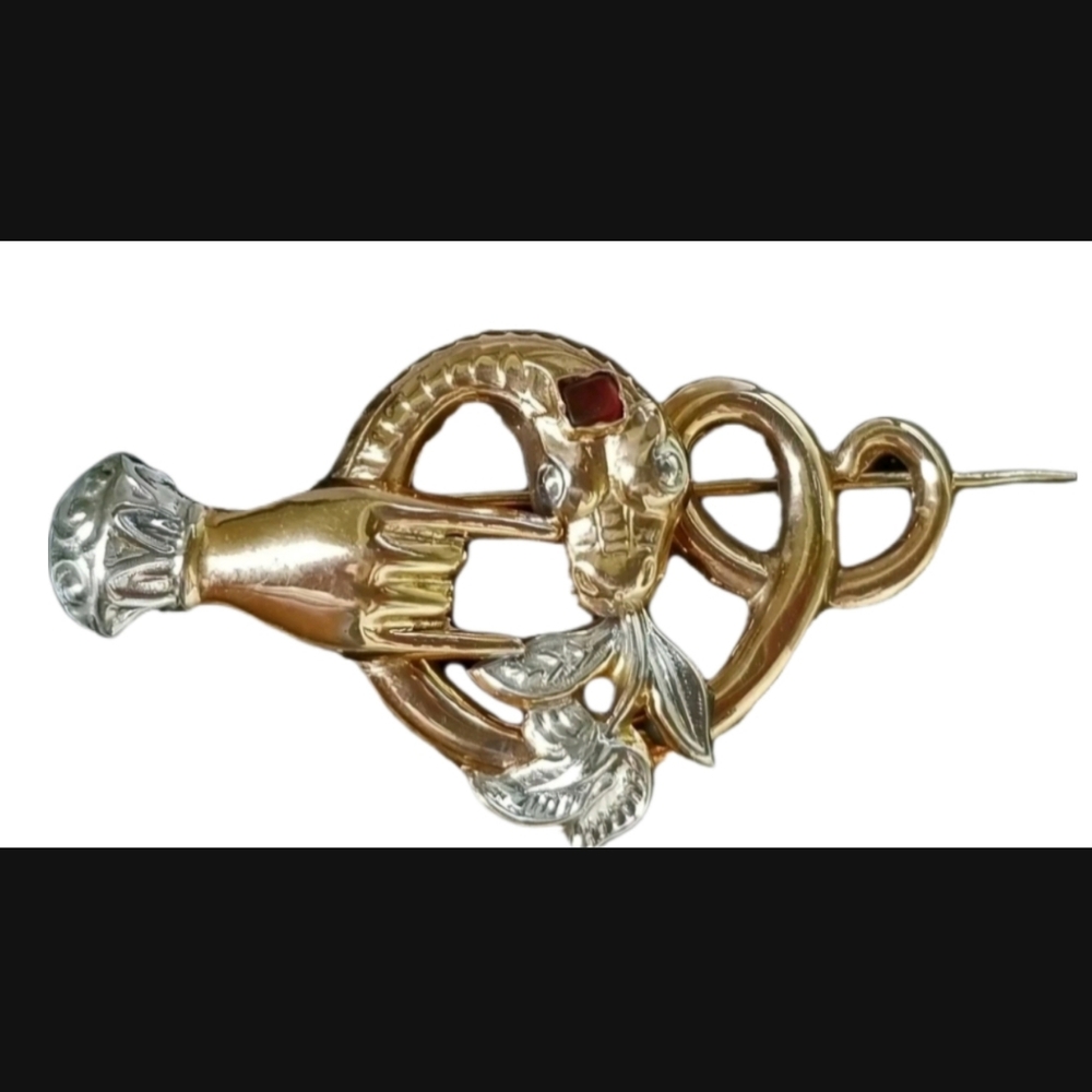Antique Victorian Gold Garnet Snake Figa Brooch Pin-Estate Jewelry 4.2 gm